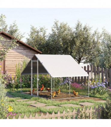 Walk In Chicken Run Galvanized Chicken Coop Hen House w/ Water-Resist Cover