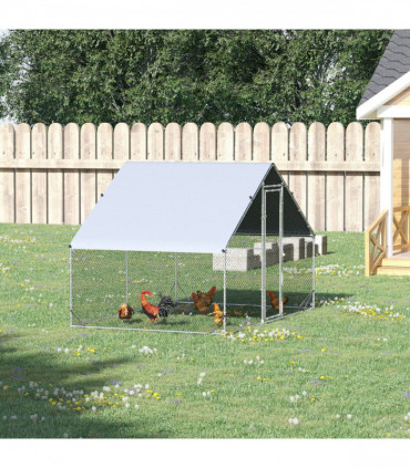 Walk In Chicken Run Galvanized Chicken Coop Hen House w/ Water-Resist Cover