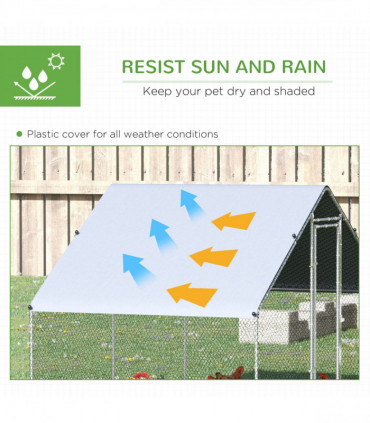 Walk In Chicken Run Galvanized Chicken Coop Hen House w/ Water-Resist Cover