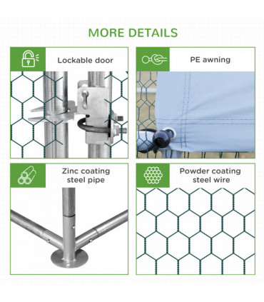 Walk In Chicken Run Galvanized Chicken Coop Hen House w/ Water-Resist Cover