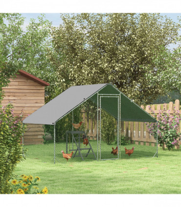 Walk In Chicken Run Galvanized Chicken Coop Hen House w/ Water-Resist Cover