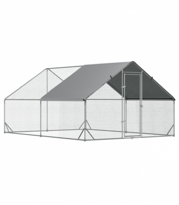 Walk In Chicken Run Large Galvanized Chicken Coop w/ Cover 3 x 4 x 2m Pawhut