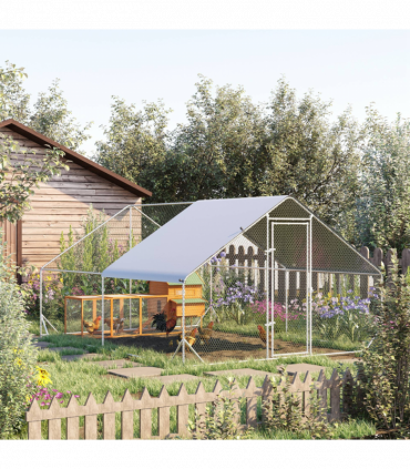 Walk In Chicken Run Large Galvanized Chicken Coop w/ Cover 3 x 4 x 2m Pawhut