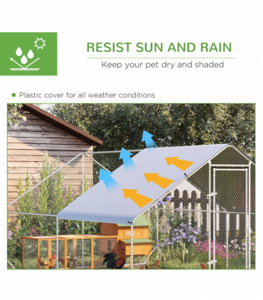 Walk In Chicken Run Large Galvanized Chicken Coop w/ Cover 3 x 4 x 2m Pawhut