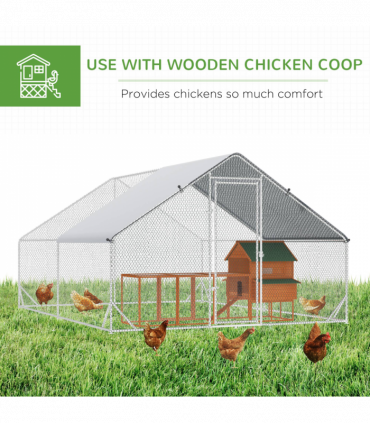 Walk In Chicken Run Large Galvanized Chicken Coop w/ Cover 3 x 4 x 2m Pawhut