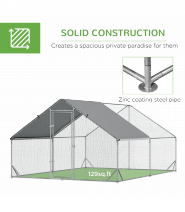 Walk In Chicken Run Large Galvanized Chicken Coop w/ Cover 3 x 4 x 2m Pawhut