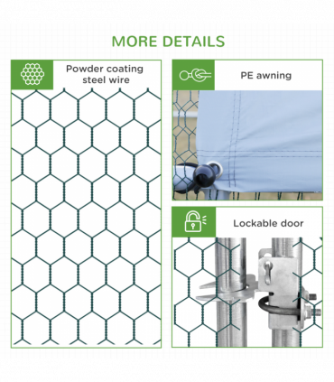 Walk In Chicken Run Large Galvanized Chicken Coop w/ Cover 3 x 4 x 2m Pawhut