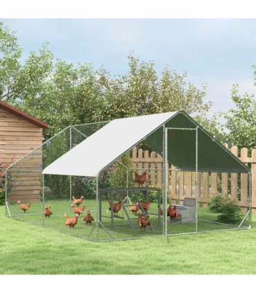 Walk In Chicken Run Large Galvanized Chicken Coop w/ Cover 3 x 4 x 2m Pawhut