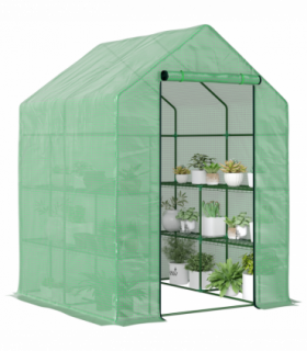 Walk in Garden Greenhouse Outdoor Grow House Shelves, 143x138x190cm Outsunny