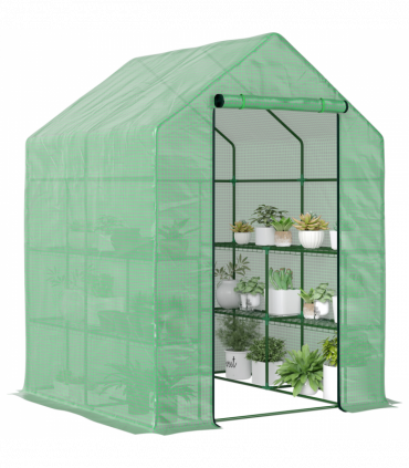 Walk in Garden Greenhouse Outdoor Grow House Shelves, 143x138x190cm Outsunny