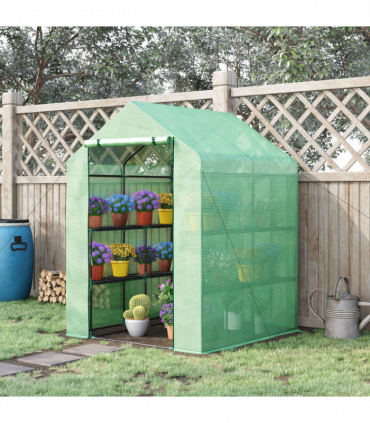 Walk in Garden Greenhouse Outdoor Grow House Shelves, 143x138x190cm Outsunny