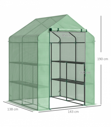 Walk in Garden Greenhouse Outdoor Grow House Shelves, 143x138x190cm Outsunny