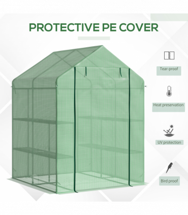 Walk in Garden Greenhouse Outdoor Grow House Shelves, 143x138x190cm Outsunny