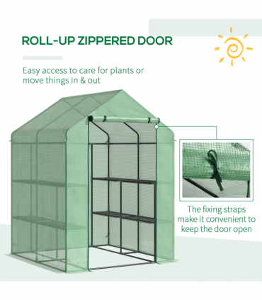 Walk in Garden Greenhouse Outdoor Grow House Shelves, 143x138x190cm Outsunny