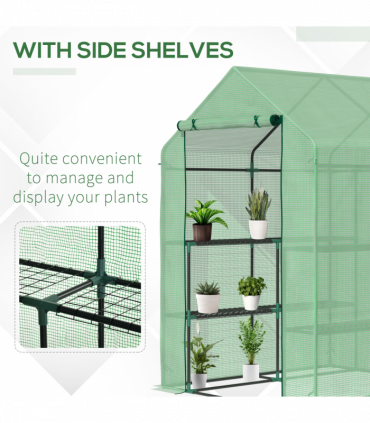 Walk in Garden Greenhouse Outdoor Grow House Shelves, 143x138x190cm Outsunny