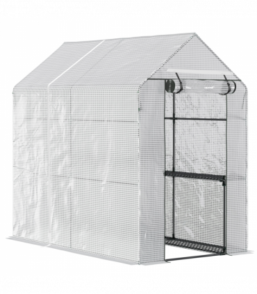 Walk in Garden Greenhouse with Shelves Steeple 186Lx120Wx190Hcm White