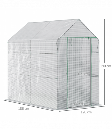 Walk in Garden Greenhouse with Shelves Steeple 186Lx120Wx190Hcm White