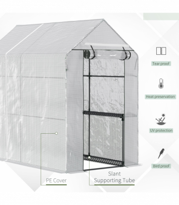 Walk in Garden Greenhouse with Shelves Steeple 186Lx120Wx190Hcm White