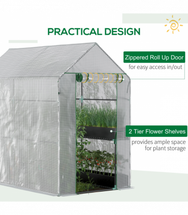 Walk in Garden Greenhouse with Shelves Steeple 186Lx120Wx190Hcm White