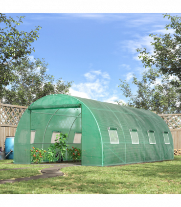 Walk in Polytunnel Outdoor Garden Greenhouse Windows and Doors (6 x 3M) Outsunny