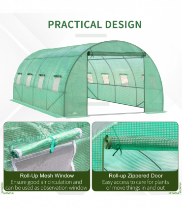 Walk in Polytunnel Outdoor Garden Greenhouse Windows and Doors (6 x 3M) Outsunny