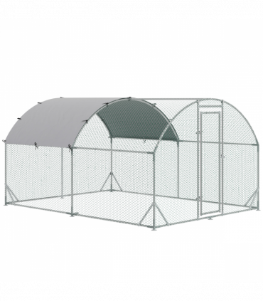 Walk-In Chicken Run Galvanised Chicken Coop w/ Cover 2.8 x 3.8 x 2m Pawhut