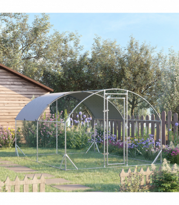 Walk-In Chicken Run Galvanised Chicken Coop w/ Cover 2.8 x 3.8 x 2m Pawhut