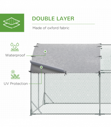 Walk-In Chicken Run Galvanised Chicken Coop w/ Cover 2.8 x 3.8 x 2m Pawhut