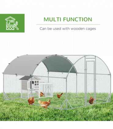 Walk-In Chicken Run Galvanised Chicken Coop w/ Cover 2.8 x 3.8 x 2m Pawhut