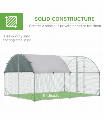 Walk-In Chicken Run Galvanised Chicken Coop w/ Cover 2.8 x 3.8 x 2m Pawhut