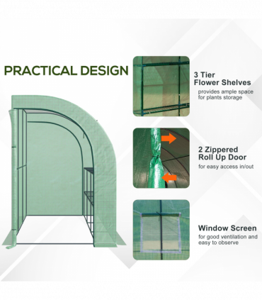 Walk-In Greenhouse PE Cover and 3-Tier Shelves, Green, 300x150x213 cm