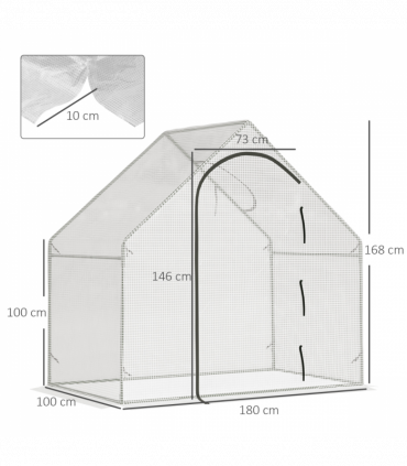 Walk-In Greenhouse Vegetable Plant Window Roll-Up 180 x 100 x 165cm, White