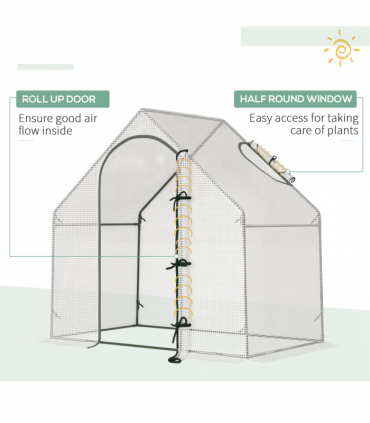 Walk-In Greenhouse Vegetable Plant Window Roll-Up 180 x 100 x 165cm, White