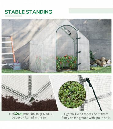 Walk-In Greenhouse Vegetable Plant Window Roll-Up 180 x 100 x 165cm, White