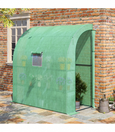 Walk-In Lean to Wall Greenhouse Window&Door 200Lx 100W x 215Hcm Green Outsunny