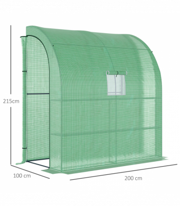 Walk-In Lean to Wall Greenhouse Window&Door 200Lx 100W x 215Hcm Green Outsunny