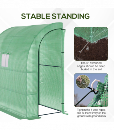 Walk-In Lean to Wall Greenhouse Window&Door 200Lx 100W x 215Hcm Green Outsunny