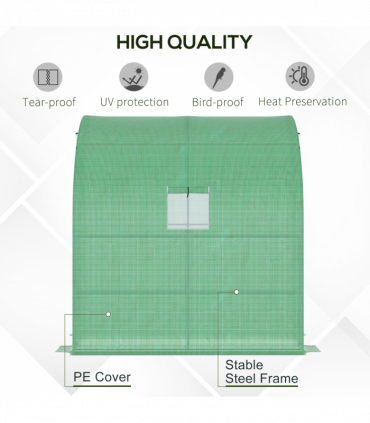 Walk-In Lean to Wall Greenhouse Window&Door 200Lx 100W x 215Hcm Green Outsunny
