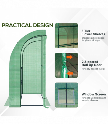 Walk-In Lean to Wall Greenhouse Window&Door 200Lx 100W x 215Hcm Green Outsunny