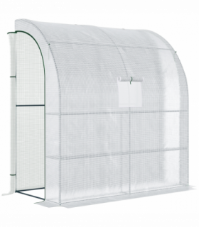 Walk-In Leanto Greenhouse Windows Doors 2 Tiers 4 Shelves 200x100x213cm White