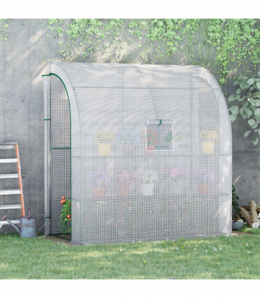 Walk-In Leanto Greenhouse Windows Doors 2 Tiers 4 Shelves 200x100x213cm White