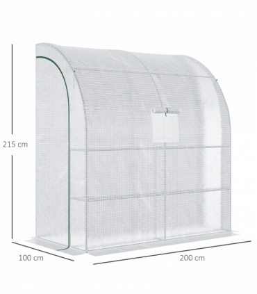 Walk-In Leanto Greenhouse Windows Doors 2 Tiers 4 Shelves 200x100x213cm White