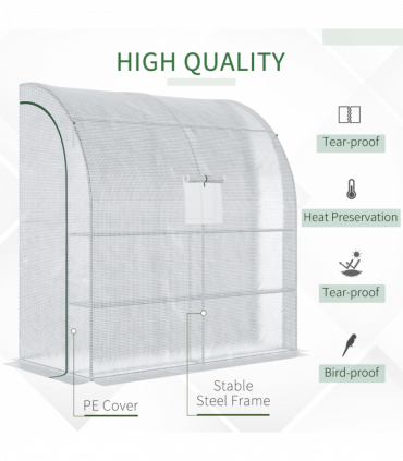 Walk-In Leanto Greenhouse Windows Doors 2 Tiers 4 Shelves 200x100x213cm White