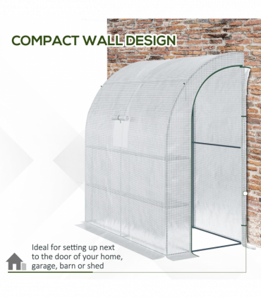 Walk-In Leanto Greenhouse Windows Doors 2 Tiers 4 Shelves 200x100x213cm White