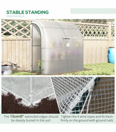 Walk-In Leanto Greenhouse Windows Doors 2 Tiers 4 Shelves 200x100x213cm White