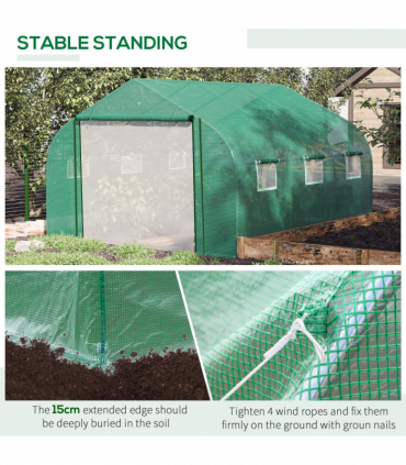 Walk-in Garden Greenhouse Zippered Roll Up Door & 6 Windows, 3.5 x 3 x 2m, Green