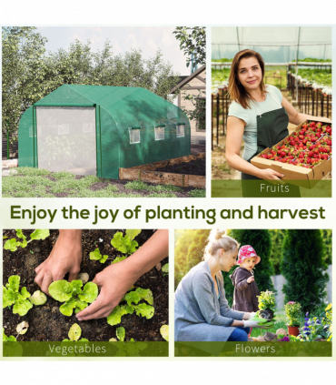 Walk-in Garden Greenhouse Zippered Roll Up Door & 6 Windows, 3.5 x 3 x 2m, Green