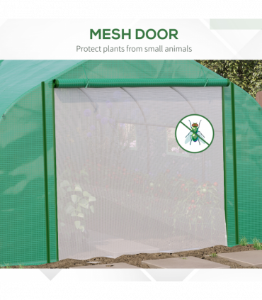 Walk-in Garden Greenhouse Zippered Roll Up Door & 6 Windows, 3.5 x 3 x 2m, Green