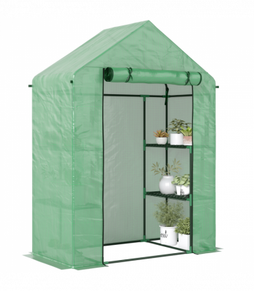 WalkIn Greenhouse 2 Tier Shelf, Roll-Up Door, PE Cover, 141x72x191cm, Green