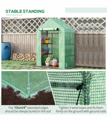 WalkIn Greenhouse 2 Tier Shelf, Roll-Up Door, PE Cover, 141x72x191cm, Green